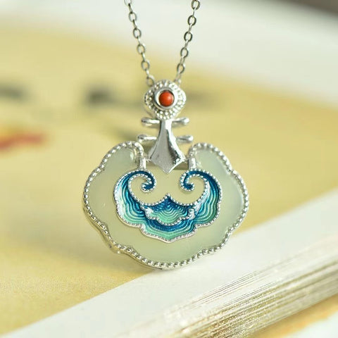 26425 Set Kalung Pipa Enamel Giok Hetian Giok Alami dari 925 Giok Perak bersih, halus dan hangat, gaya yang indah, sudah termasuk pajak pengiriman.