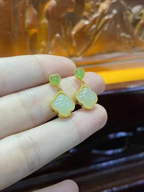Anting Giok Giok Hetian Alami Ukuran 4 + 9mm & 925 Perak Berlapis Emas 24 karat Sudah Termasuk Pajak Pengiriman