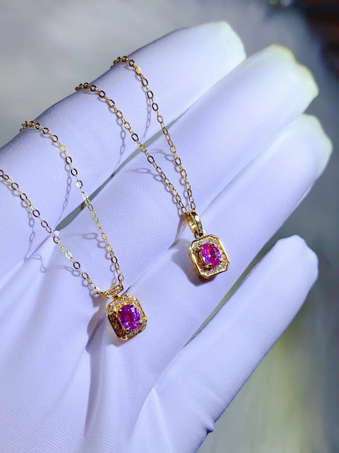 Emas 18 karat dengan berlian 💎 satu set liontin liontin safir merah muda alami rantai tulang selangka Detik tanpa negosiasi, dengan sertifikat 📄 ➕ kotak kado yang sangat indah 💝 sudah termasuk pajak pengiriman