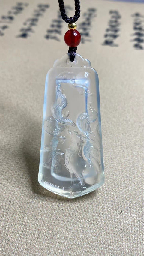 Liontin Rubah Es Giok Cui Jade Alami Ukuran 56.6 * 26.2mm Giok bersih, halus dan hangat, gaya yang indah sudah termasuk pajak pengiriman.