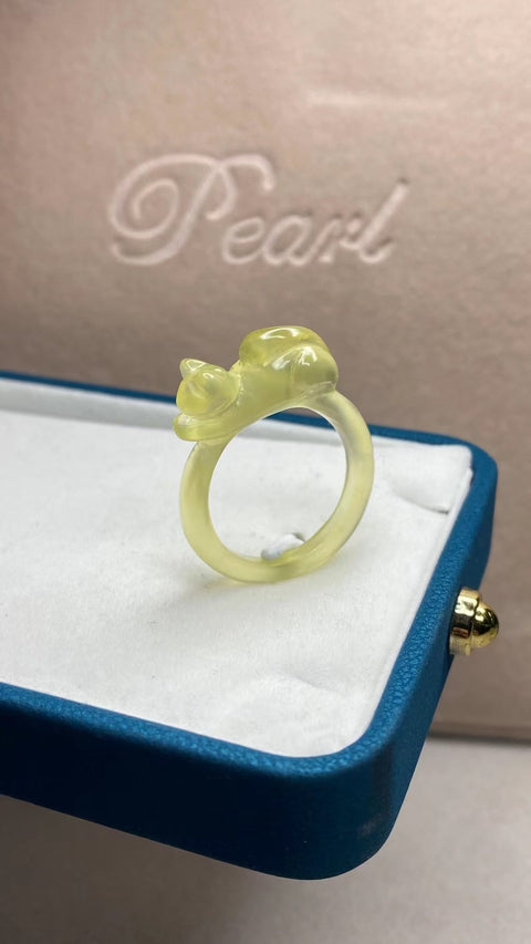 Cincin Kucing Keberuntungan Giok Cui Giok Alami Ukuran 19.2mm Gaya: Giok yang Indah Termasuk Pengiriman dan Pajak