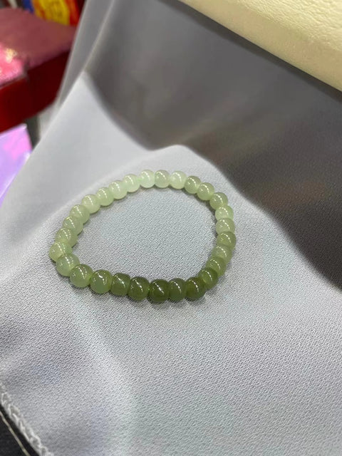Gelang Giok Giok Hetian Gradien Ukuran 6mm per butir, penuh air, gaya yang indah, warna yang indah, sudah termasuk pajak pengiriman.