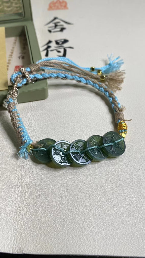 Gelang Uang Lima Kaisar Giok Cui Giok Bunga Giok Lima Kaisar Ukuran 13.9mm Giok baik-baik saja dan hangat, gaya yang indah, sudah termasuk pajak pengiriman.