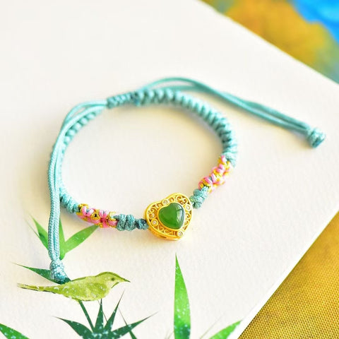 15815-6 Gelang Hati Jasper Alami dari perak 925, giok halus, gaya yang indah, sudah termasuk pajak pengiriman.