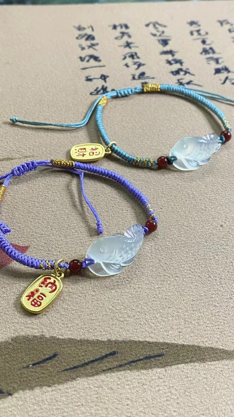 Gelang Ikan Mas Giok Cui Giok Alami dengan aksesoris Termasuk ongkos kirim dan pajak