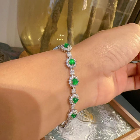 Gelang Jadeite Guatemala Alami Ukuran 4,5 mm Ukuran Keseluruhan 18 cm 925 Perak Sudah Termasuk Pajak Pengiriman.