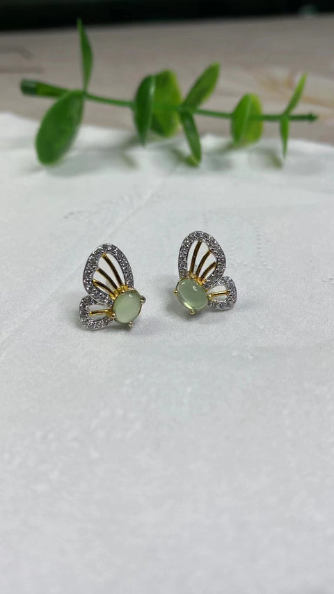 Anting Kupu-Kupu Giok Alami dari Perak 925, Gaya Hijau Air Bening Ukuran 6mm Sudah Termasuk Ongkos Kirim & Pajak