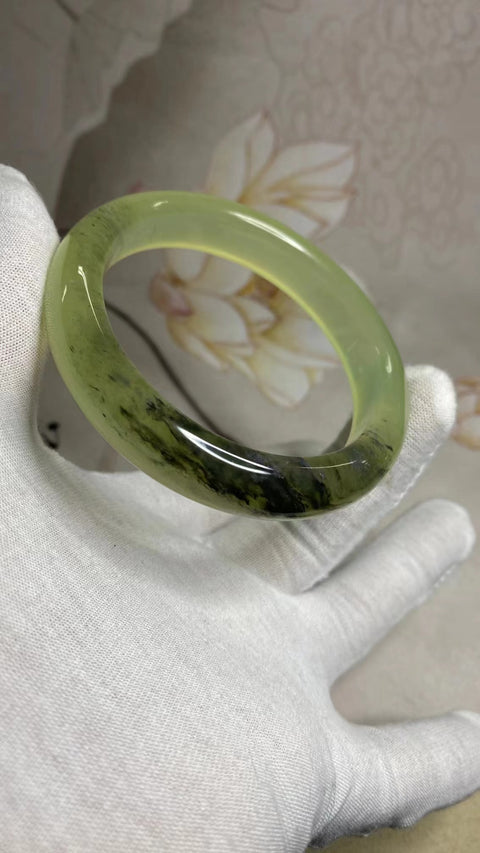 Gelang Lukisan Lanskap Bawah Es Giok Cui Giok Alami Ukuran 58-60mm Ukuran 59,5mm Lebar Sisi 13,5mm Giok semuanya terjadi secara alami Pola acak Pajak Pengiriman Sudah Termasuk