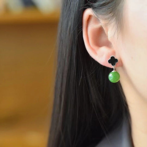 Anting Pejantan Jasper Alami Ukuran 10mm Set 925 Perak, gaya elegan, giok halus, desain unik, sudah termasuk pajak pengiriman.