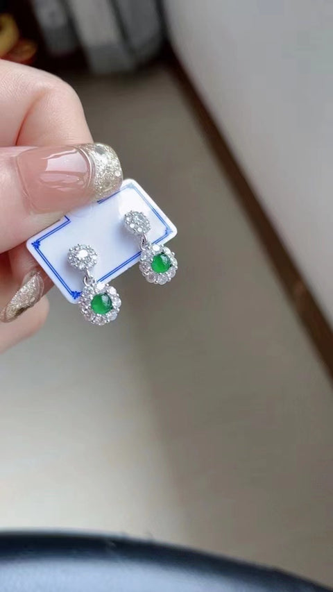 Anting Giok Alami 925 Bahan Pit Tua Tatahan Perak Ukuran Kepala Penuh 0.3mm Sudah Termasuk Pajak Pengiriman