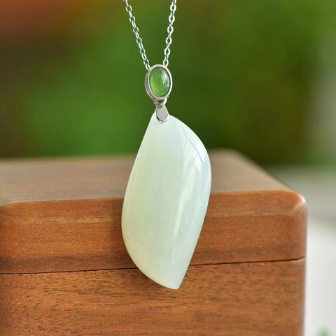 0989 Set Kalung Giok Hetian Alami dengan Gaya Perak Sterling Kualitas Giok Unik Termasuk Pengiriman dan Pajak