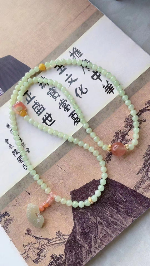 Rantai Air Jernih Giok Hetian Alami Rantai Tujuan Ganda Dengan Model Desain Eksklusif Nan Hong Ukuran 0,6 Termasuk Pajak Pengiriman