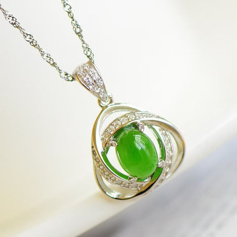 10494 Kalung Jasper Alami Ukuran 6 * 8mm Gaya 925 pengaturan perak Giok bersih, halus dan hangat.