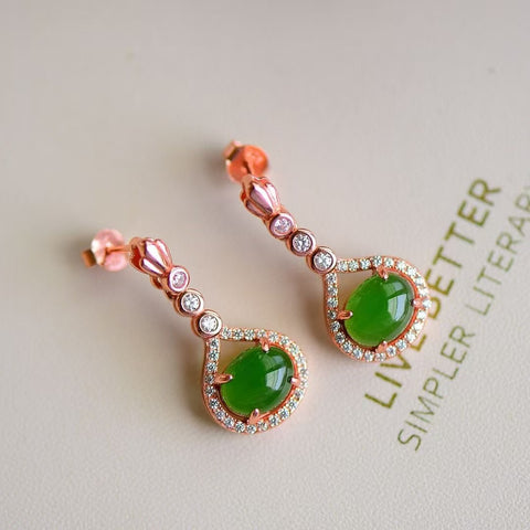 12022-1 Anting Jasper Alami Set dalam 925 Perak Ukuran 7 * 9mm Giok halus dan hangat, gaya yang indah sudah termasuk pajak pengiriman.