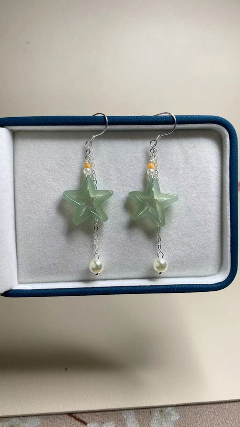 Anting-anting Bintang Air Giok Biru Giok Halus Ukuran 20mm dalam 925 Perak Termasuk ongkos kirim dan pajak.