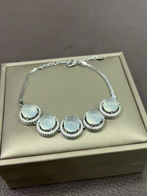 Gelang Es Giok Alami dari Perak 925 Ukuran 8mm Tekstur halus dan hangat Es dan air Sudah termasuk pajak pengiriman.