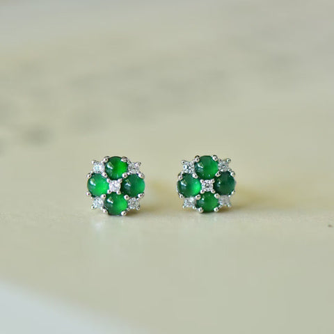 Anting-anting Daun Semanggi Empat Kelopak Batu Giok Cabochon Perak Sterling S925 - 32005 Batu 2,5*2,5. Gratis ongkos kirim dan pajak.