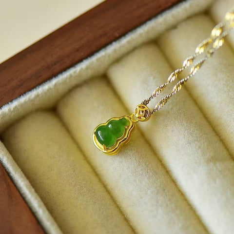 10860 Kalung Labu Jasper Alami yang terbuat dari perak 925 Ukuran 5 * 7mm Giok halus dan hangat, gaya yang indah sudah termasuk pajak pengiriman.