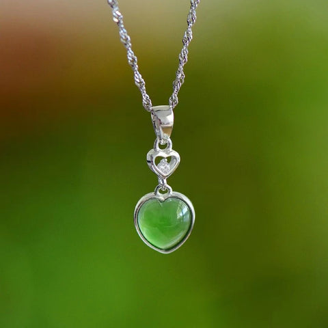 Set Kalung Jantung Jasper Alami dengan Gaya Perak 925 Bersih, halus dan hangat Giok Ukuran 8 * 8mm Termasuk pajak pengiriman