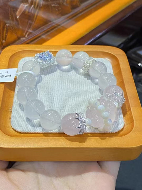 Gelang Kristal Tubuh Putih Alami dan Gelang Kristal Beruang Merah Muda Ukuran sekitar 14mm Gaya Sudah termasuk pajak pengiriman.