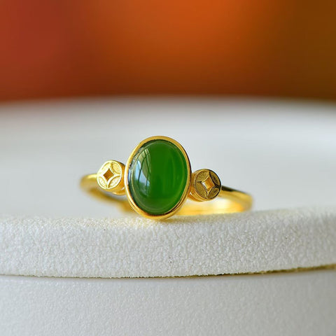 19009-2# Cincin Perak Sterling 925 dengan Batu Giok Hetian Bertatahkan - Pengerjaan yang indah, Dimensi giok: 6*8 mm. Gratis ongkos kirim dan pajak.
