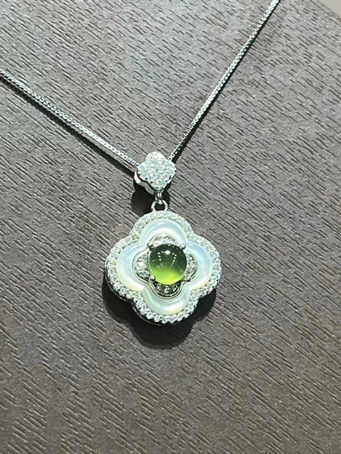 Kalung Semanggi Empat Daun Mutiara Cui Jade Alami dari perak 925 Ukuran 5,5 mm Sudah termasuk pajak pengiriman