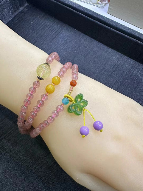 Manik-manik Gelang Kristal Stroberi Alami Giok Bulat Ukuran 4mm Dengan Gesper Perdamaian Jasper Sudah termasuk pajak pengiriman.