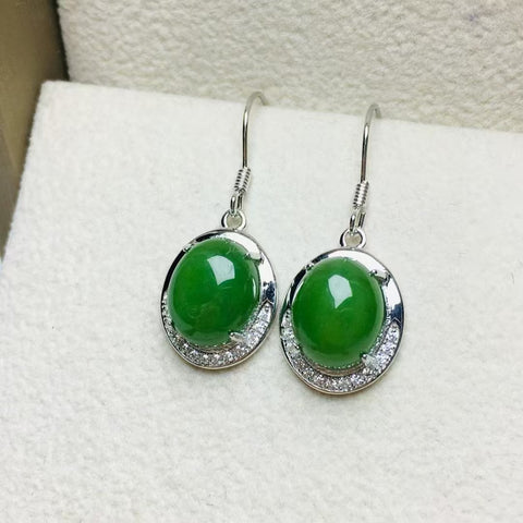 12060 Anting-anting Pejantan Jasper Alami Ukuran 9 * 11mm Set dalam Gaya Giok Halus Perak 925 Termasuk pajak pengiriman.