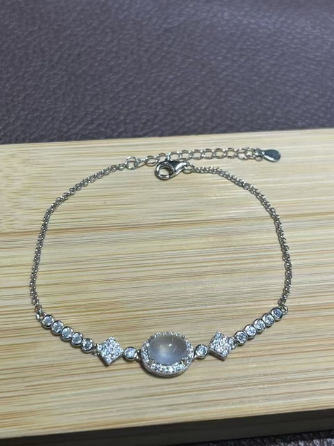 Gelang Es Batu Giok Alami Ukuran 6 * 8mm Set dalam 925 Perak Giok bersih dan halus Termasuk pajak pengiriman.
