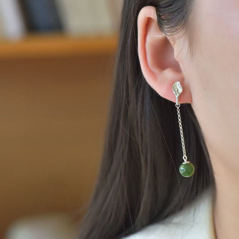 12328 Anting Jasper Alami yang terbuat dari perak 925 Ukuran 8 * 8mm Giok halus dan hangat, gaya yang indah sudah termasuk pajak pengiriman.