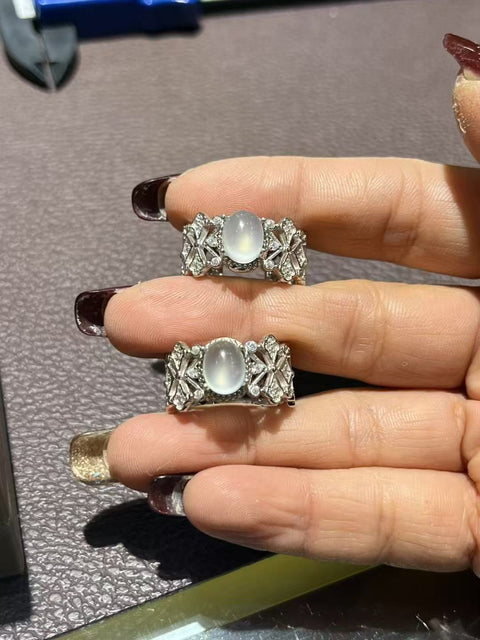 Cincin Giok Alami dari 925 Perak & nbsp; Ukuran 8 * 6mm Giok halus dan hangat Termasuk pajak pengiriman.