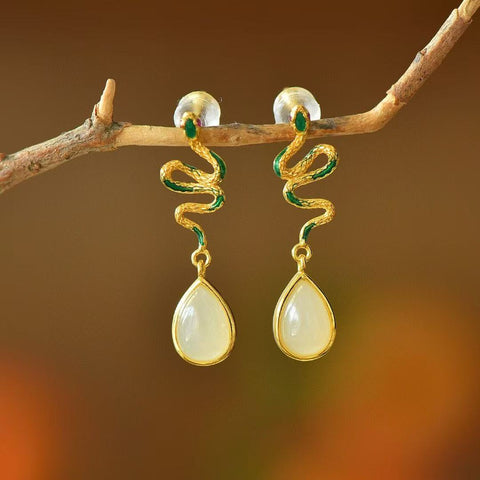 Kalung Set Kalung Ular Giok Hetian Giok Alami 0205-2 + Anting 7880-2 & nbsp; & nbsp; Giok halus dan hangat bertatahkan perak 925 Sudah termasuk pajak pengiriman