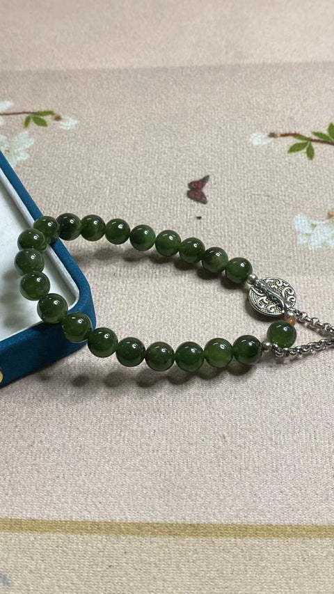 Gelang Giok Giok Hetian Jade Alami dengan aksesoris cantik Ukuran 8mm Sudah termasuk pajak pengiriman.