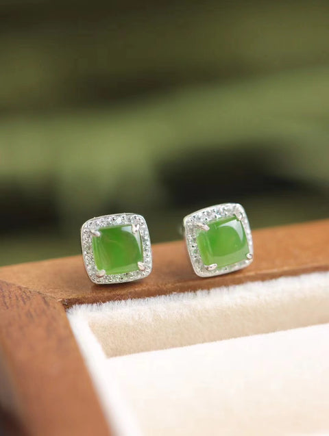 Anting-anting Permen Tebu Jasper Alami dengan Set Zirkonia dalam 925 Perak.