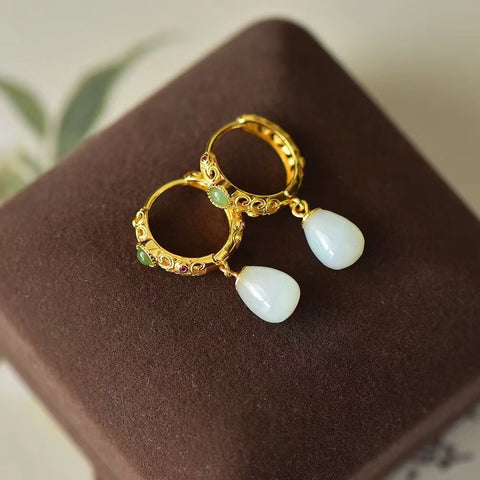 2779-2 Anting Giok Hetian Alami dari Perak 925 Ukuran 7 * 10mm Giok bersih, halus dan hangat Gaya baru dan apik sudah termasuk pajak pengiriman.