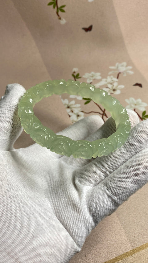 Gelang Bunga Ukiran Giok Cui Cui Gelang Ukiran Halus Gelang Ukiran Halus Rongga 60.3mm Lebar Sisi 12.6mm Giok terjadi secara alami Pola acak Termasuk Pajak Pengiriman