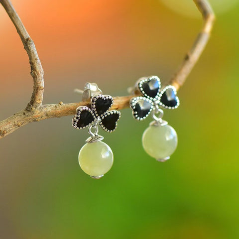 2145A Anting Air Jernih Giok Hetian Alami Set dalam 925 Perak Ukuran 8mm Sudah Termasuk Pajak Pengiriman