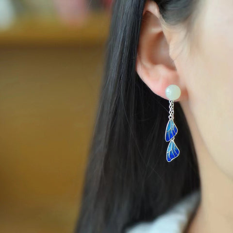 2113A Anting Enamel Giok Hetian Giok Alami 925 Giok Tatahan Perak bersih, halus dan hangat, gaya yang indah & gaya sudah termasuk pajak pengiriman.
