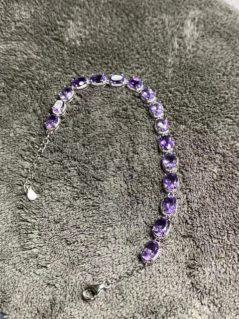 Gelang Kecubung Alami Set dalam 925 Perak Warna Indah Ukuran 7 * 5mm Sudah Termasuk Pajak Pengiriman