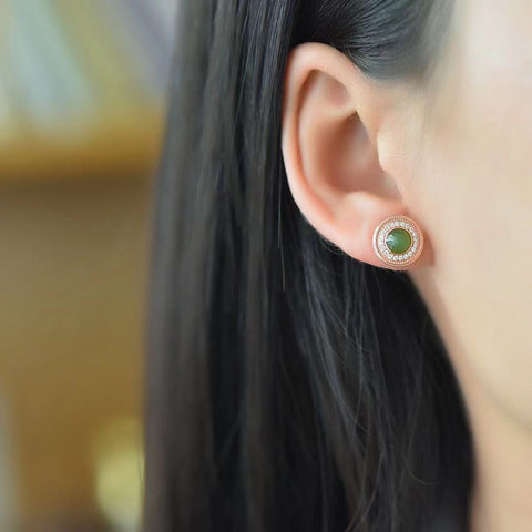Anting-anting Jasper Pejantan Alami yang terbuat dari batu giok perak 925 yang bersih dan halus Termasuk ongkos kirim dan pajak