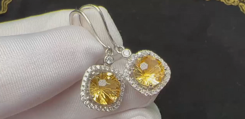 Anting-anting citrine alami yang terbuat dari perak 925 Ukuran 8mm Kristal premium api super Termasuk pajak pengiriman
