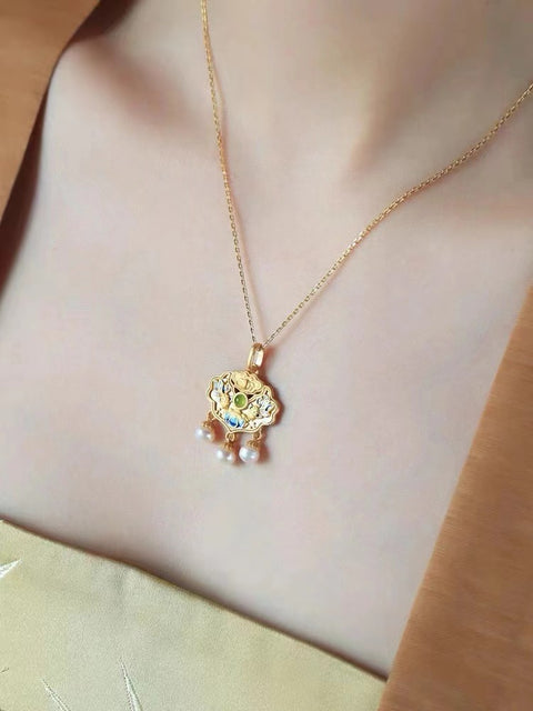 Kalung Jasper Alami Xiangyun Ruyi Lock Kunci Enamel Gaya Cina Baru Kerajinan Perak Perak Kuno Sterling Sterling Termasuk Pajak Pengiriman