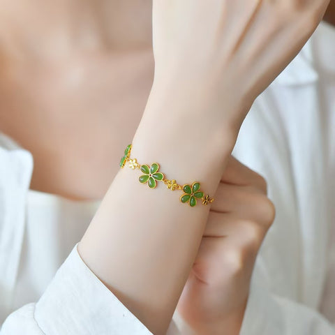 Gelang Bunga Perak S925 & Giok Hetian Spinach 15923# Ukuran batu permata: 3×5 mm. Gratis ongkos kirim dan pajak.