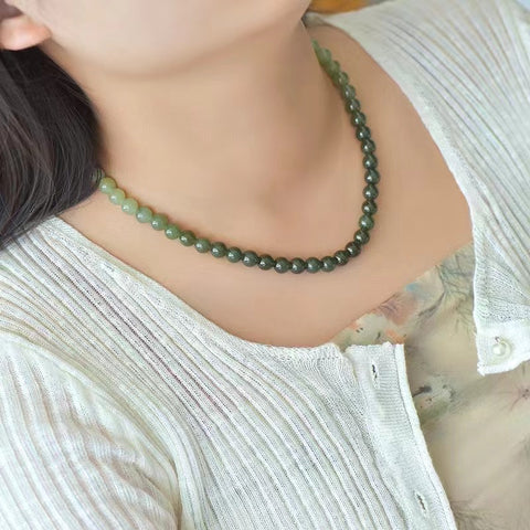 6036 Kalung Gradien Air Jernih Giok Hetian Alami Ukuran 8mm & nbsp; Giok bersih, halus, dan hangat Termasuk ongkos kirim dan pajak