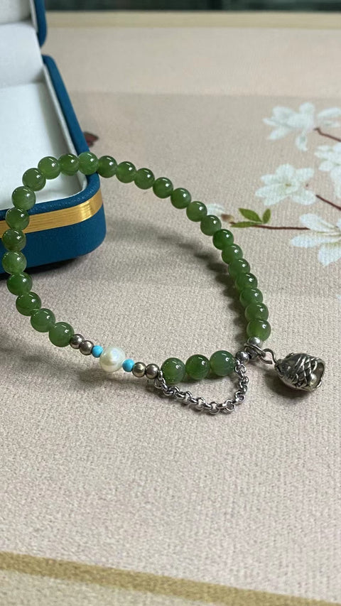 Gelang Jasper Alami dengan aksesoris Gelang giok ukuran 6mm yang bersih, halus, hangat, dan bergaya sudah termasuk pajak pengiriman.