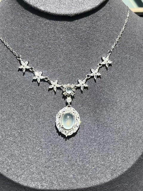 Kalung es giok Cui alami 925 tatahan perak Giok bersih, halus dan hangat Ukuran 9 * 7mm + 3mm & nbsp; sudah termasuk pajak pengiriman