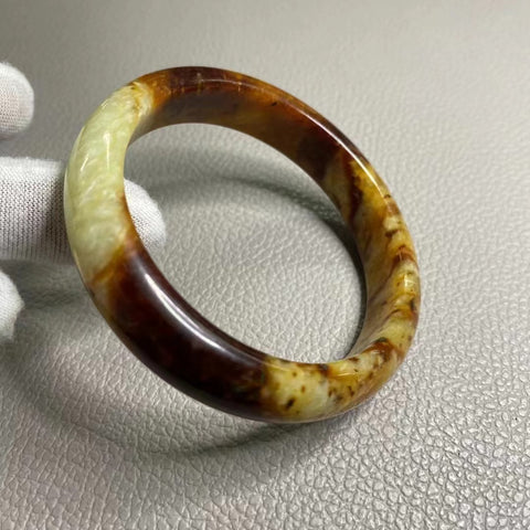 Gelang Gelang Batu Giok Giok Cui Bunga Giok Alami Ukuran 60-62mm Ukuran 61.8mm Lebar Sisi 14mm Giok secara alami Pola Bunga Acak Sudah Termasuk Pajak Pengiriman