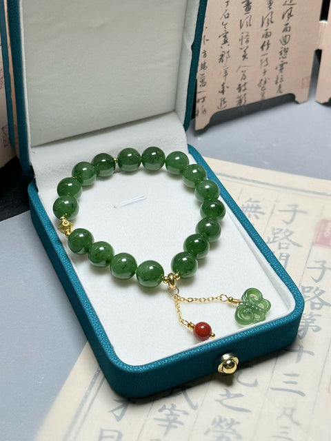 Gelang giok nefrit Hetian ✨ Membawa kekayaan dan keberuntungan~ Ukuran: Sekitar 10mm. Gratis ongkos kirim dan pajak.