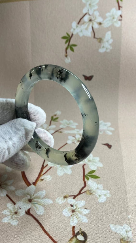 Gelang Tinta Giok Cui Alami Ukuran 53-55mm Ukuran 54.5mm Lebar Sisi 10mm Giok terjadi secara alami Pola acak termasuk pajak pengiriman