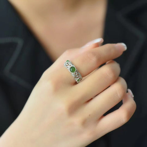 19538 Set Cincin Kerangka Jasper Alami dari Giok Perak 925 bersih, halus dan hangat; Sudah Termasuk Pajak Pengiriman